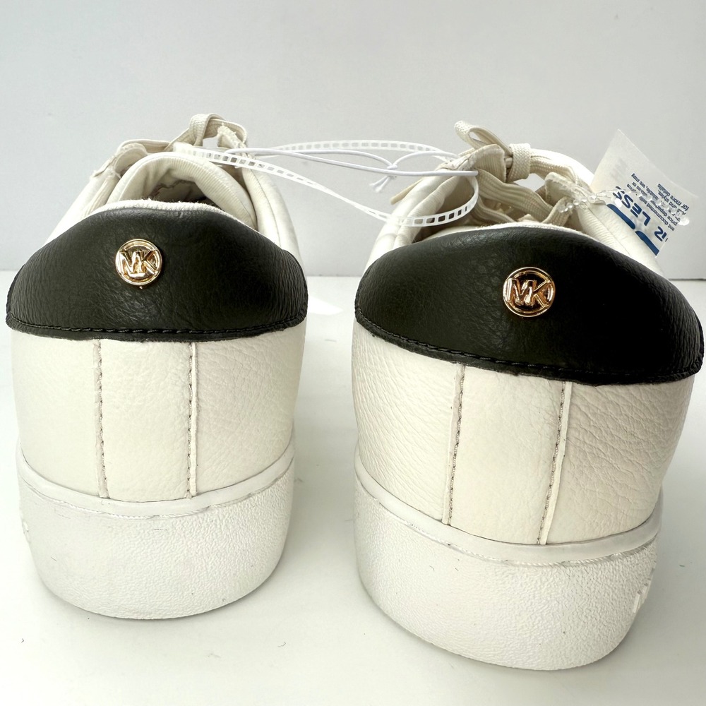 Michael Kors MK Faux Leather Sneakers White Dark Green Trim Women's Size 10 NEW - Picture 9 of 9